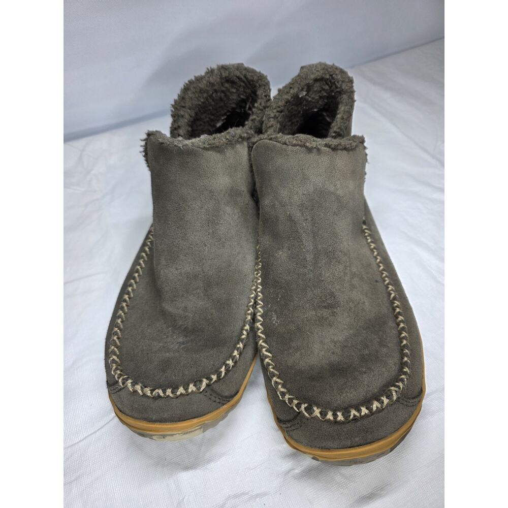 L.L. Bean Men’s Shearling Lined Suede Boot Moc Slippers Gray Brown 10 Med - Picture 4 of 9